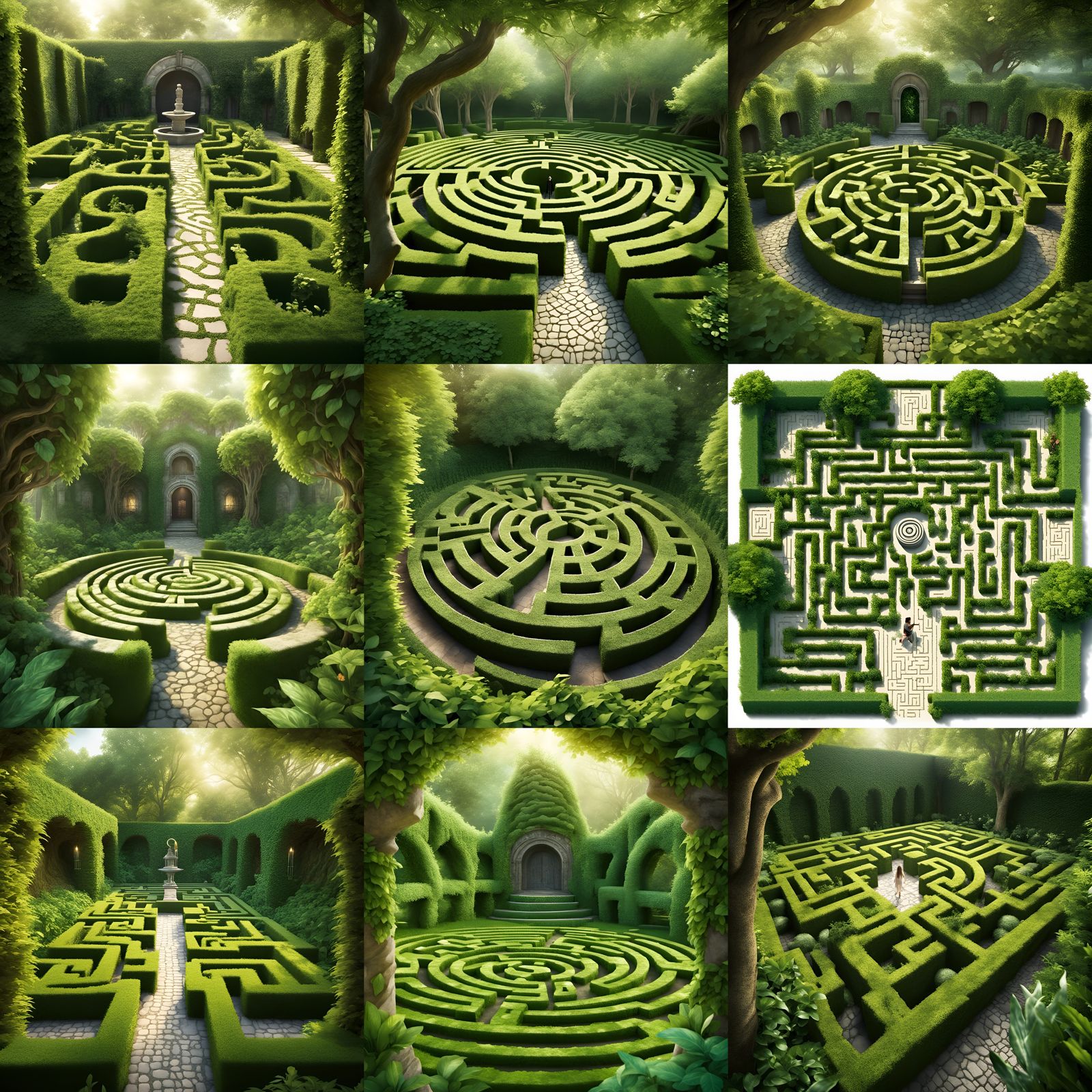Lush Green Labyrinth with Shimmering Lights