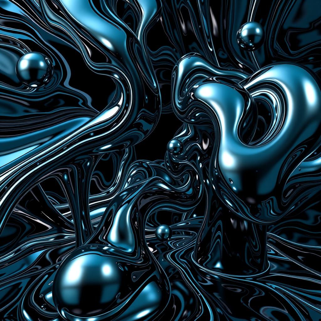 Abstract Liquid Metal and Glass Formation in Op Art Style