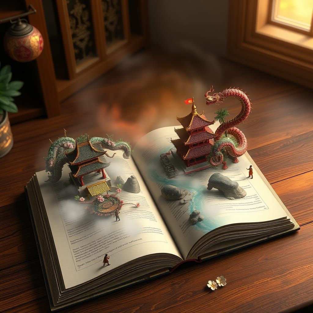 Thai Fantasy Gods Emerge from Book, 3D Render