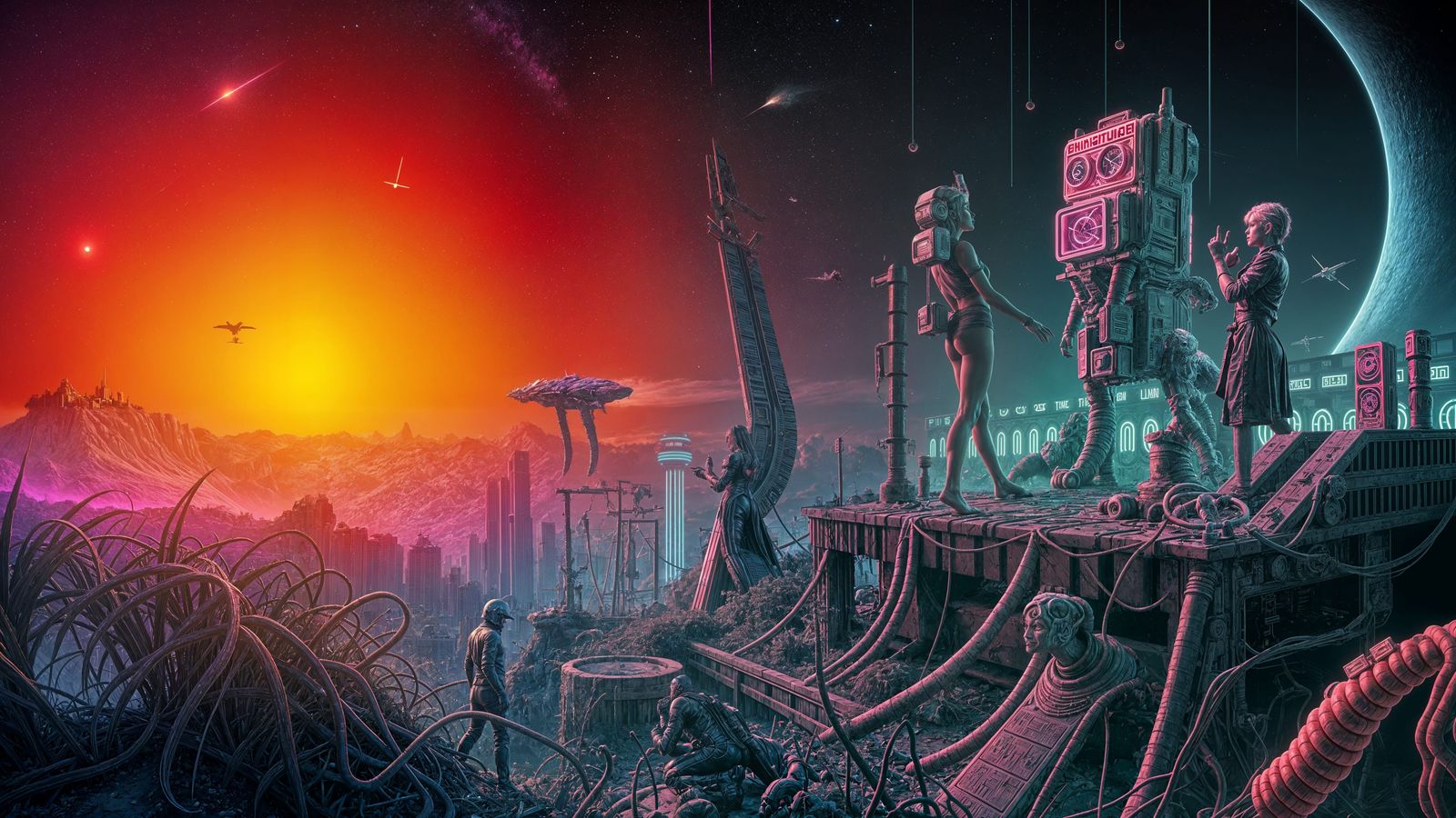 Ethereal Synthwave Scene of Cosmic Birth to Destruction