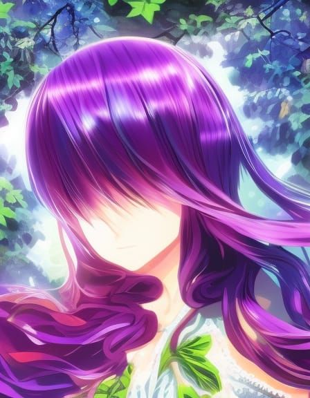 Magenta-Haired Anime Girl in Serene Flower Garden