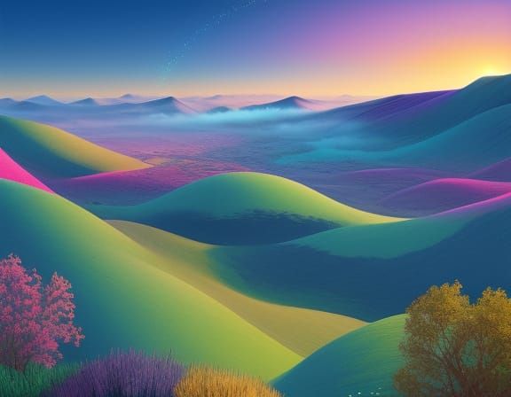 Surreal Landscape with Cheerful, Unsettling Subject