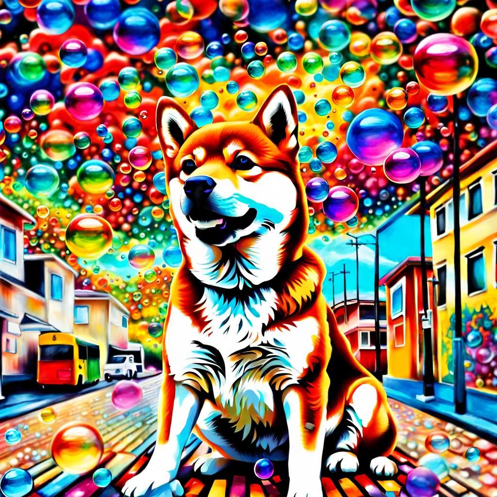 Hyperrealistic Shiba Inu with Crypto Bubbles