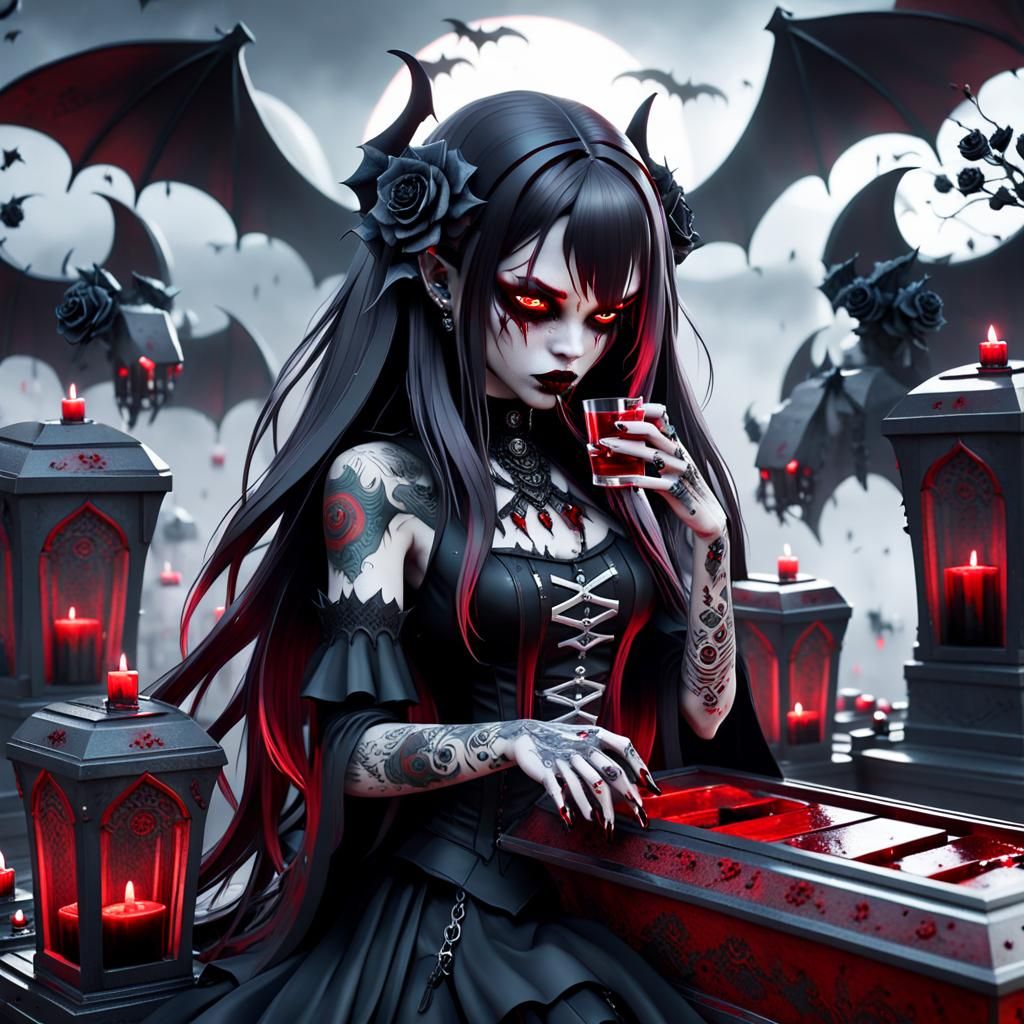 Evolved Anime Vampire Drinking Blood