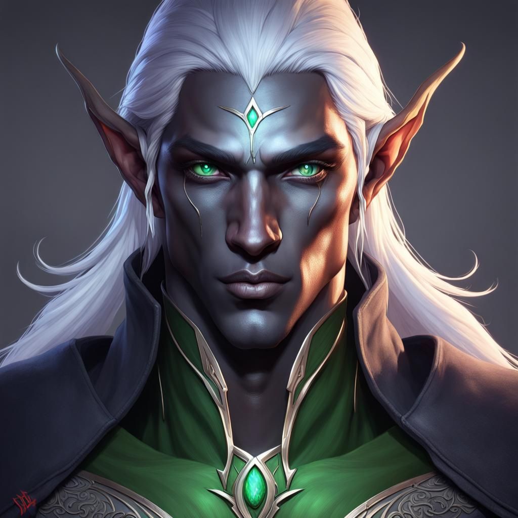 Drow Elf Portrait in Hyperdetailed Digital Art Style