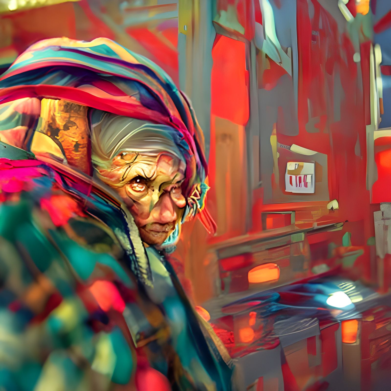 Detailed Portrait of Old Woman in Fantasy Style