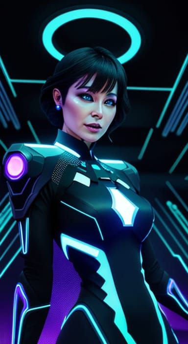 CEO Lady Goddess in Black Light Tron Style