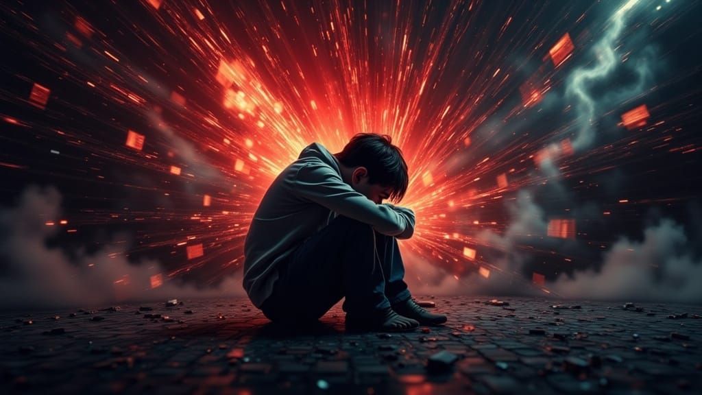 Surreal Oil Painting of Isolation and Burnout in Hyper Reali...