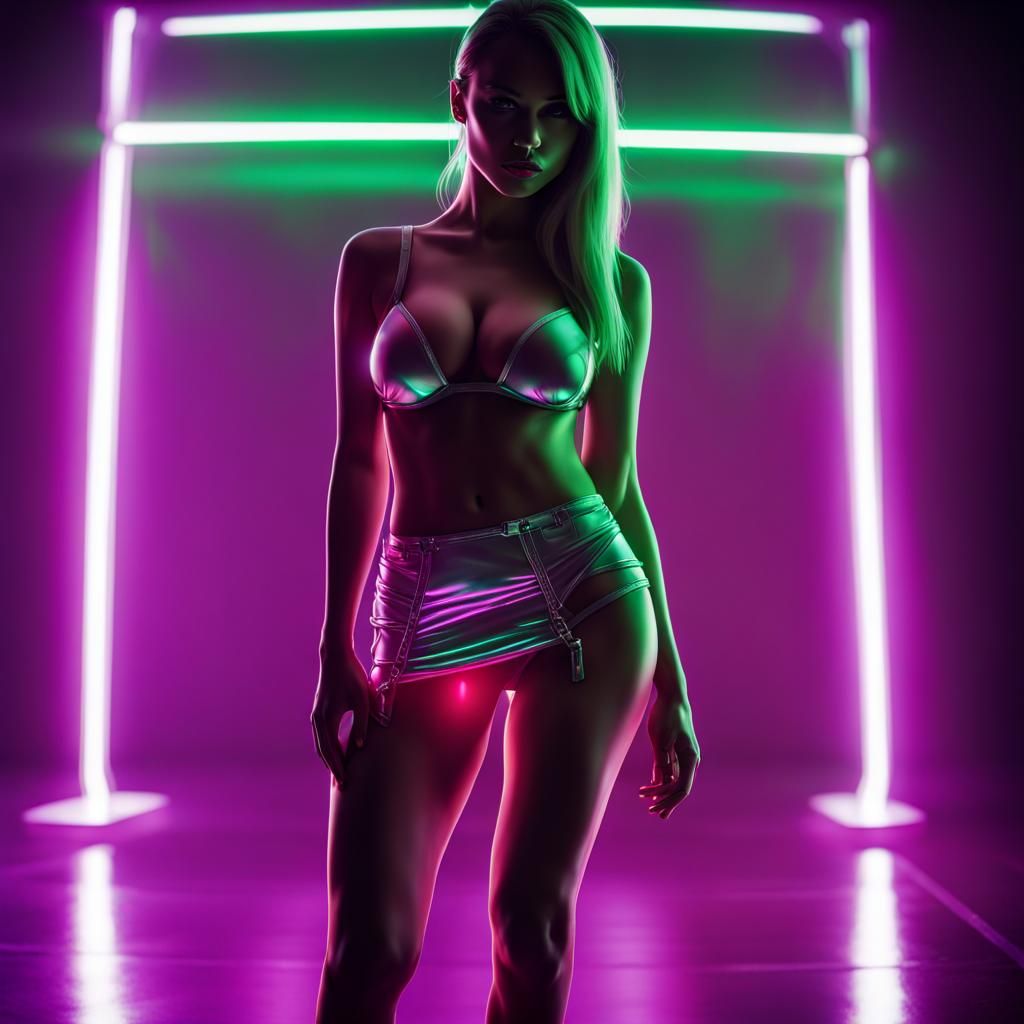 Provocative Fashion Model in Revealing Outfit, Hyperdetailed...