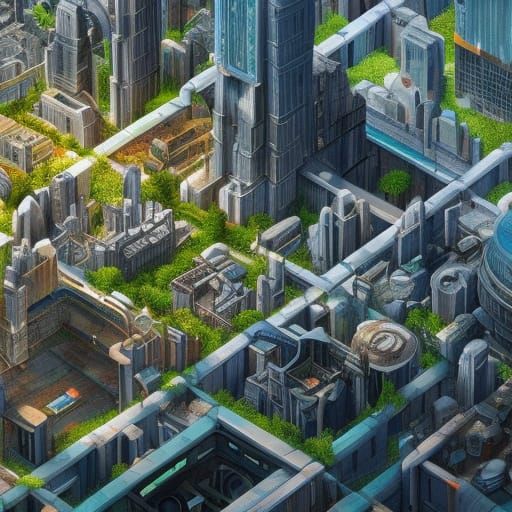 Hyperrealistic Mesopunk Cityscape Digital Art