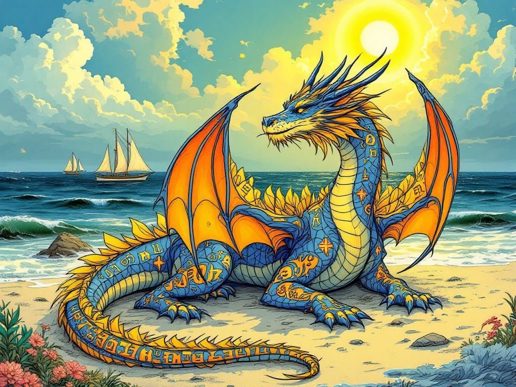 Majestic Blue Dragon in Harmony with Nature