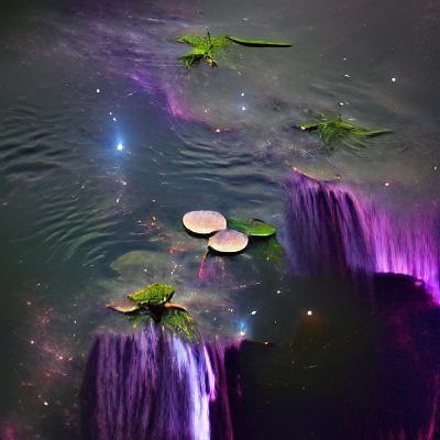 Cosmic Waterfalls Flowing Among Lily Pads