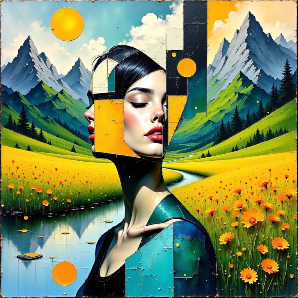 Fragmented Portrait in Cubist Impasto Style