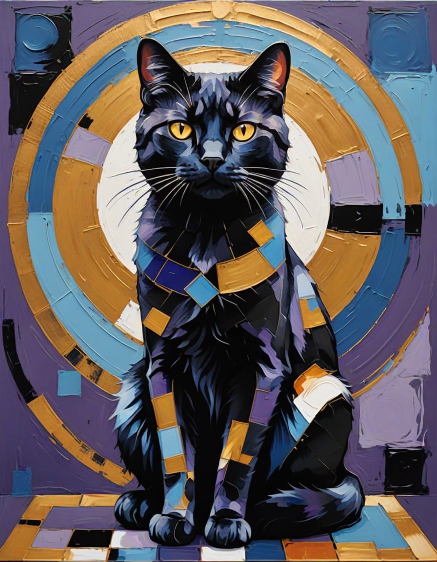 Geometric Abstract Portrait of a Golden Feline