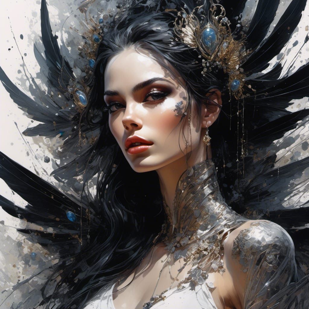 Hyperreal Gothic Beauty Portrait in Splash Art Style