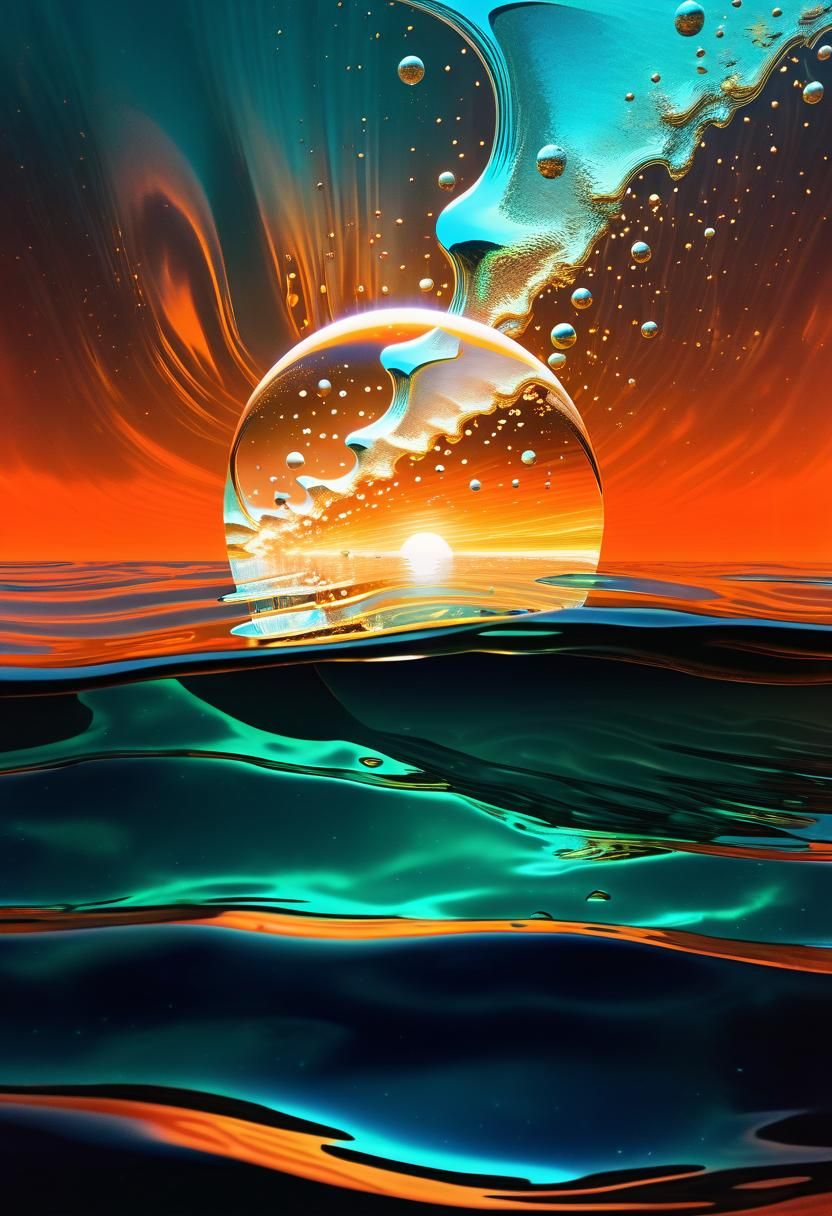 Neon Waves Submerged in Reflective Waters