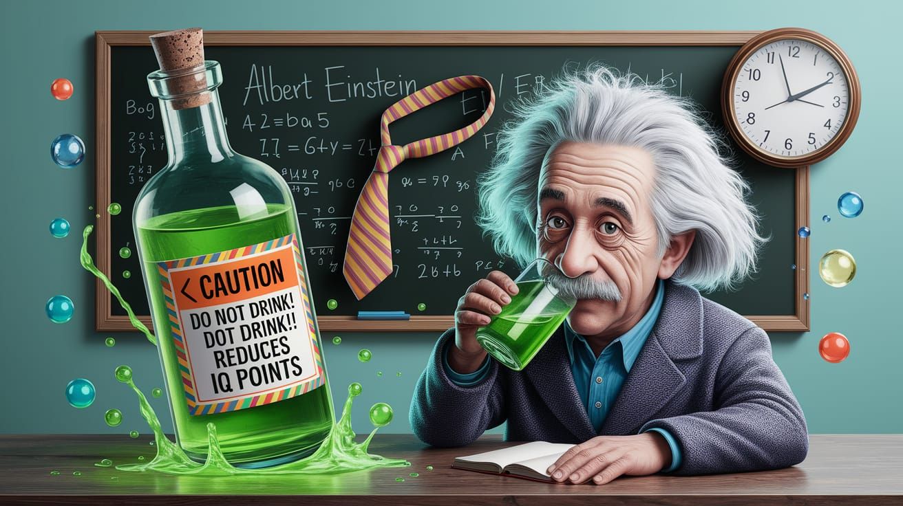 Einstein's Whimsical Warning: A Humorous Surreal Scene