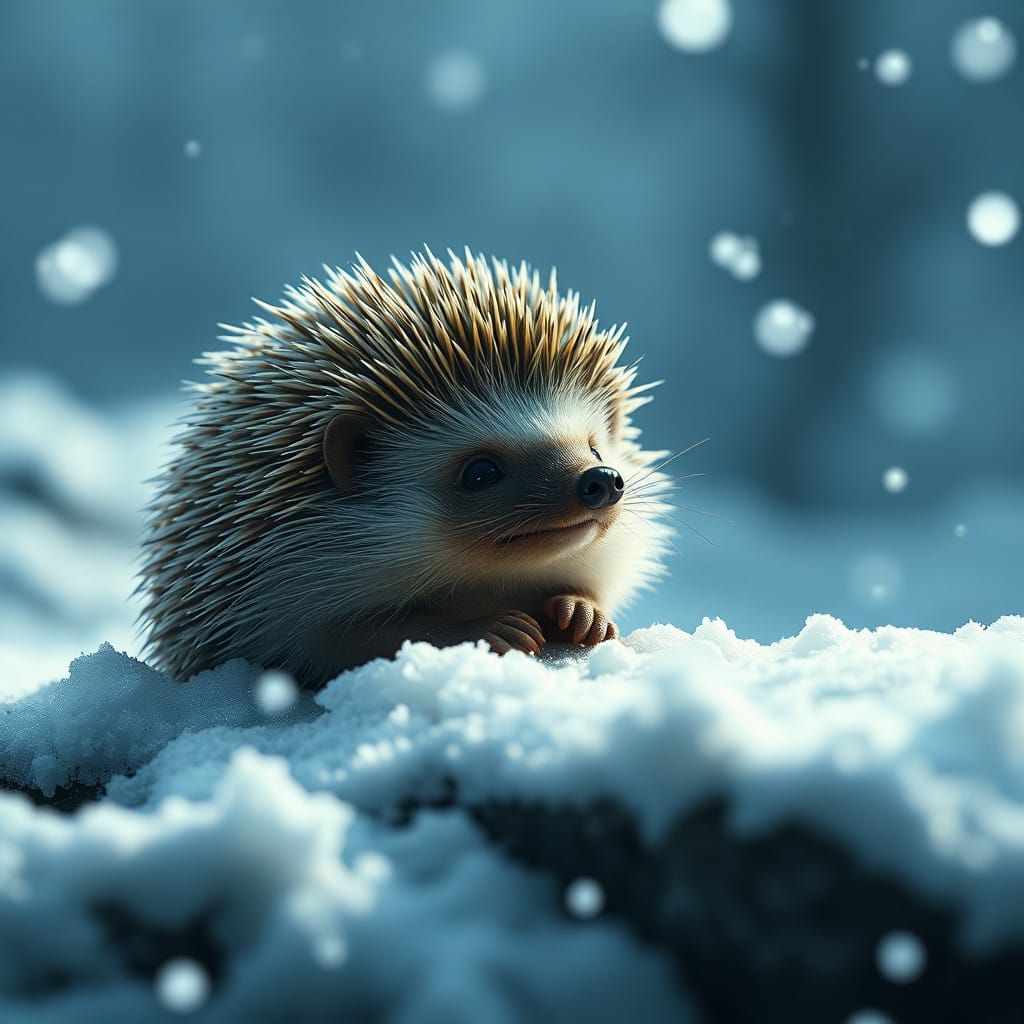 Snowy Hedgehog in Cozy Winter Wonderland