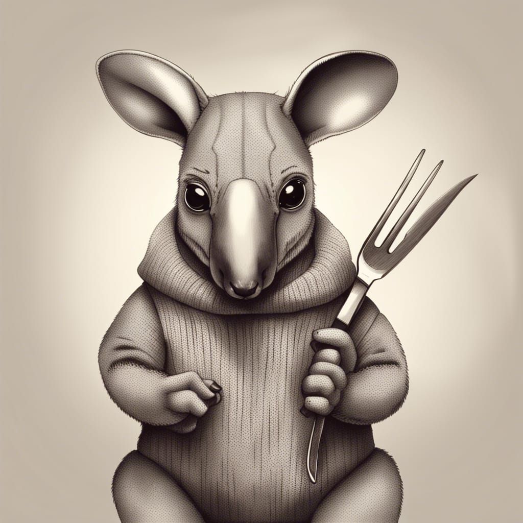 Monochromatic Kangaroo Platypus Hybrid with Utensils