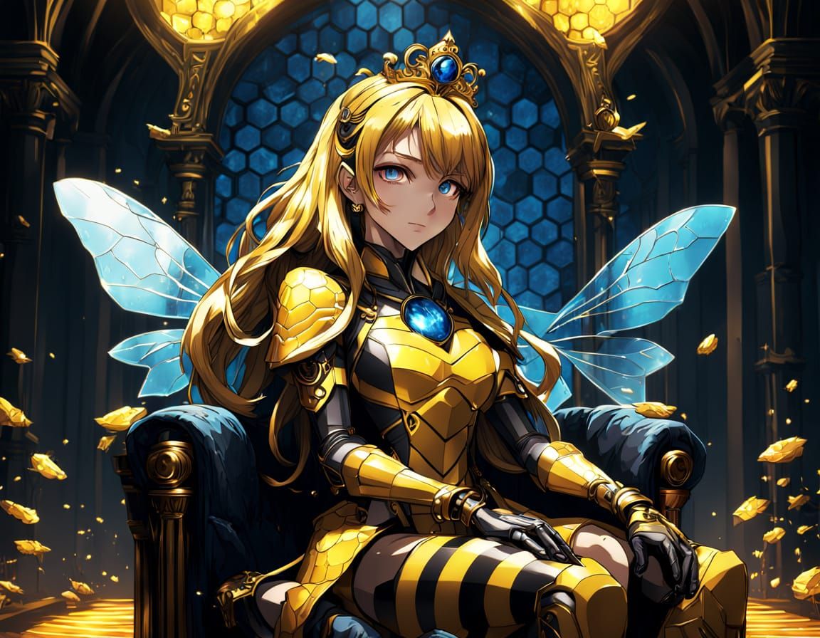 Anime Queen Bee Goddess Reigns Supreme in Golden Throne Room