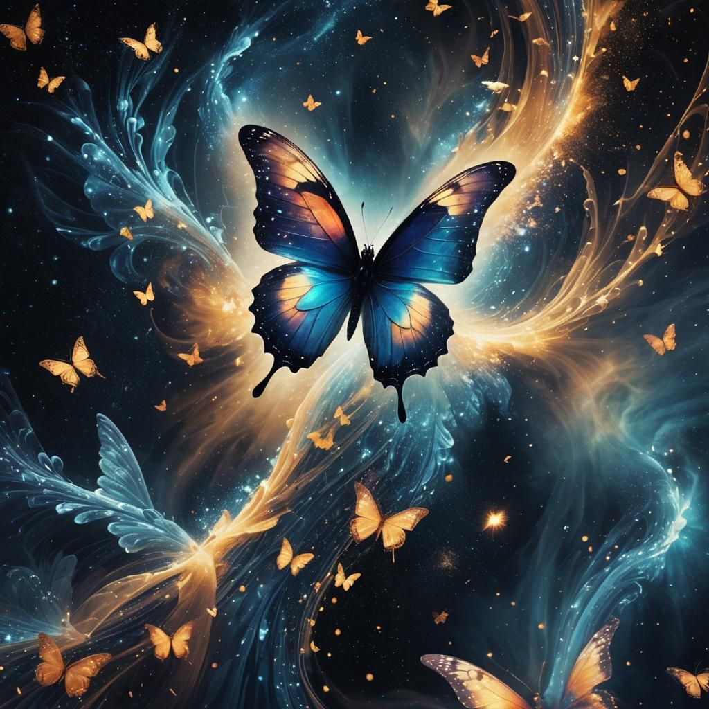 Hyper realistic image, a scene of an ethereal butterfly with...