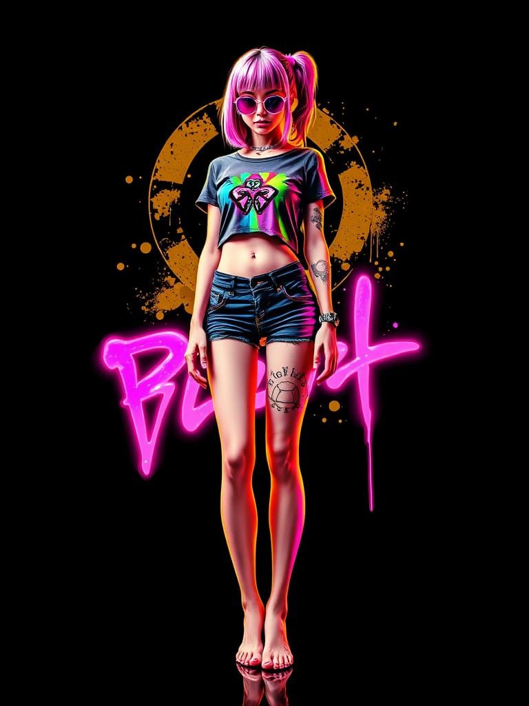 Neon Graffiti Punk Girl in 3D Illustration
