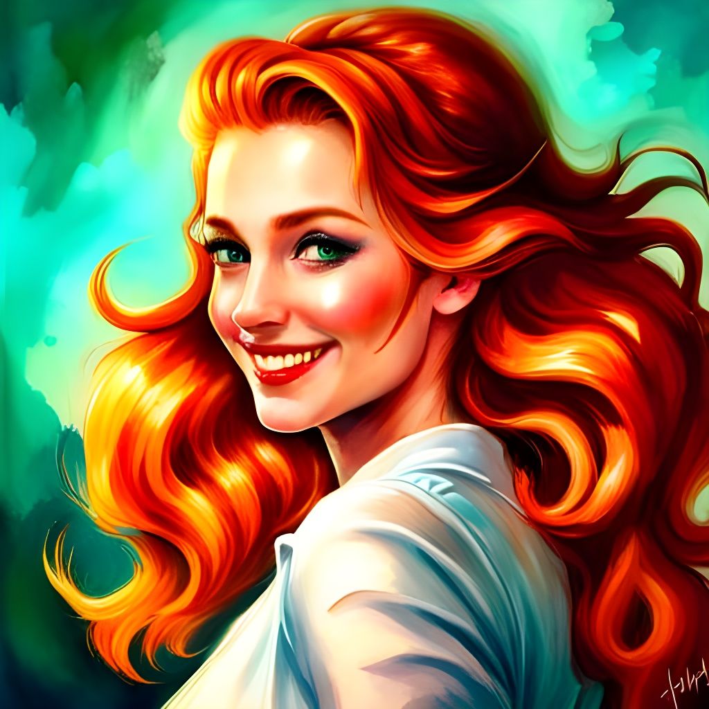 Smiling Redhead Portrait in Classic Pin-Up Style