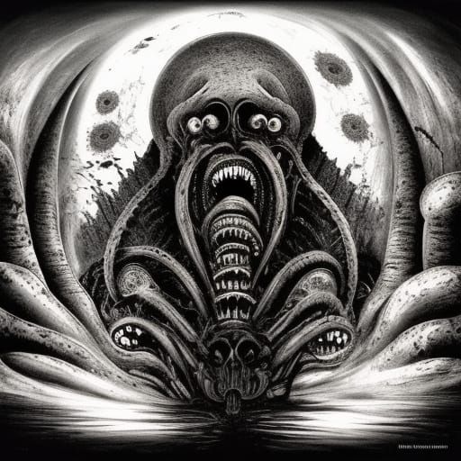 Cosmic Horror Landscape in Giger Style