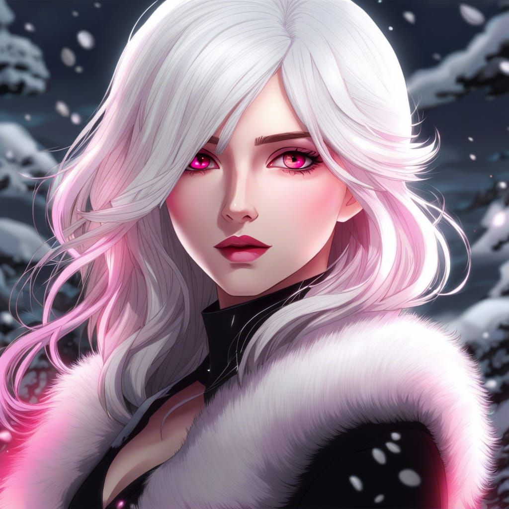 Anime Woman with White and Pink Hair