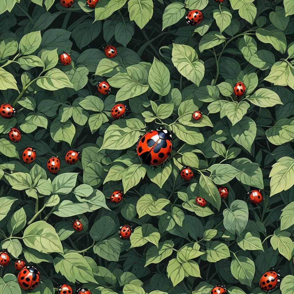 Large Ladybug on Leaves in Anime Style