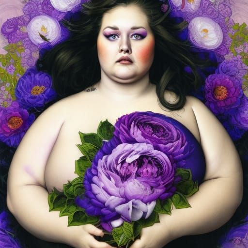 Gorgeous Woman Surrounded by Purple Flowers in 8K