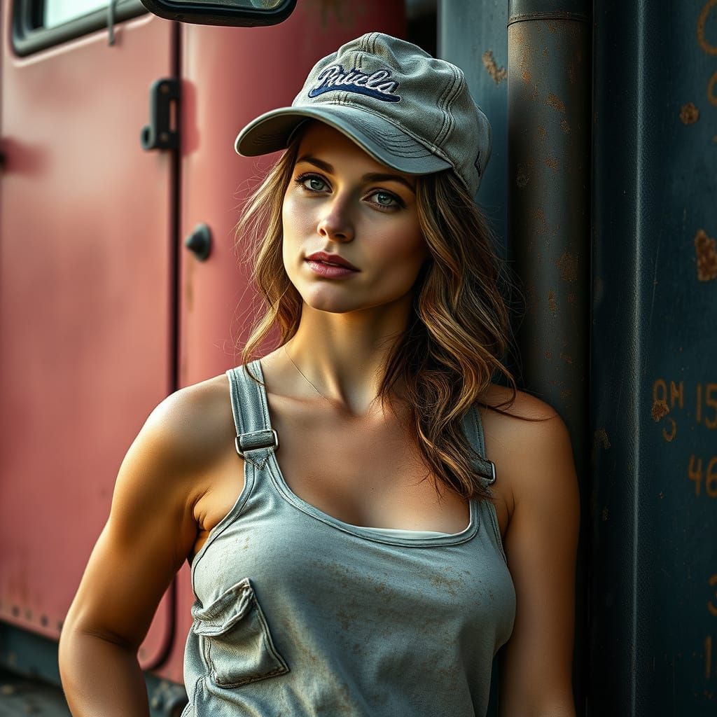 Photorealistic Woman Truck Driver by Semi-Truck