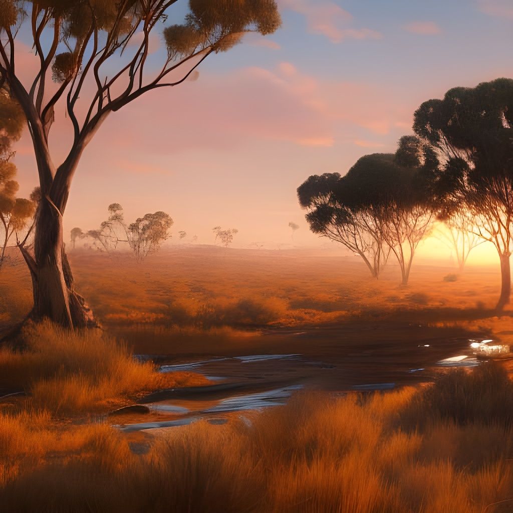 Detailed Australian Outback Landscape Art