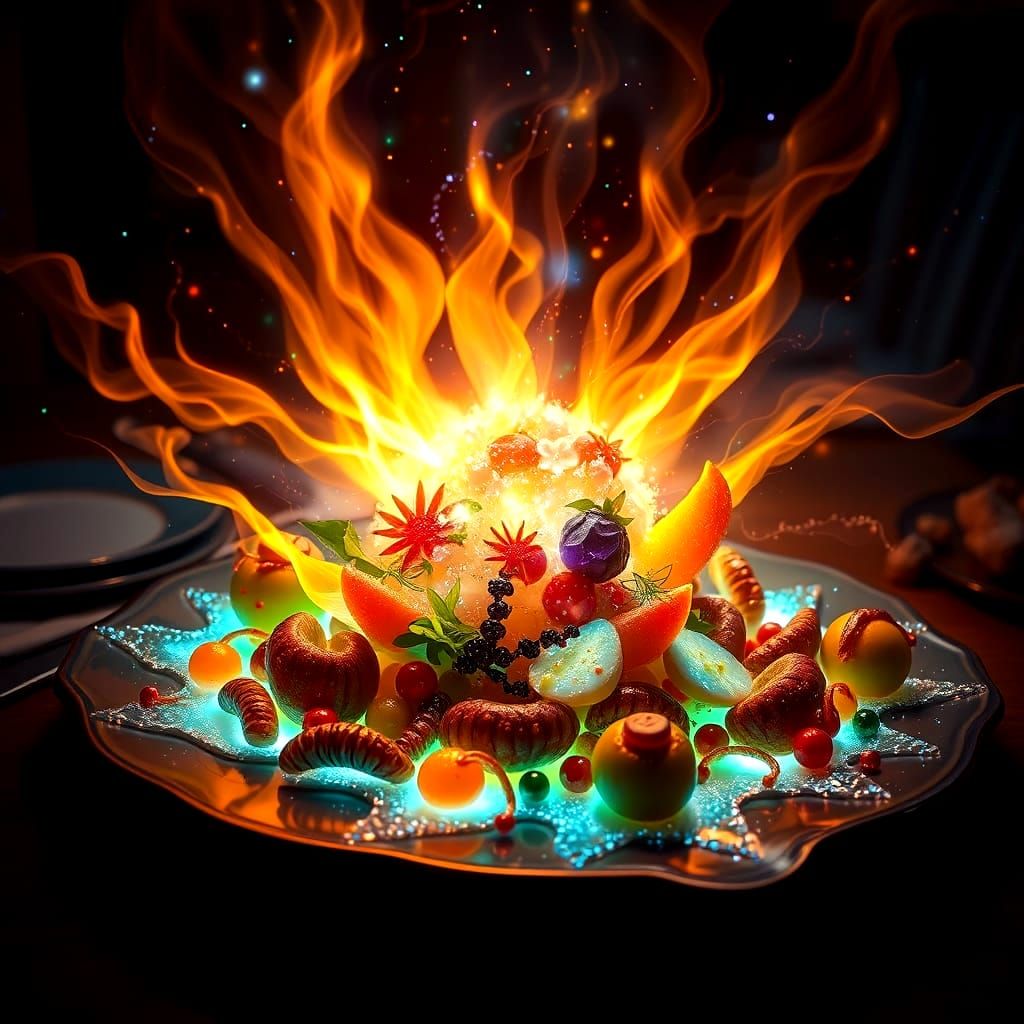 Cosmic Cuisine: Bioluminescent Food in Ethereal Digital Art