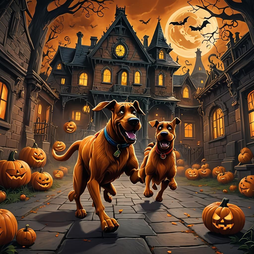 Scooby Doo Runs from Ghosts in Haunted Mansion