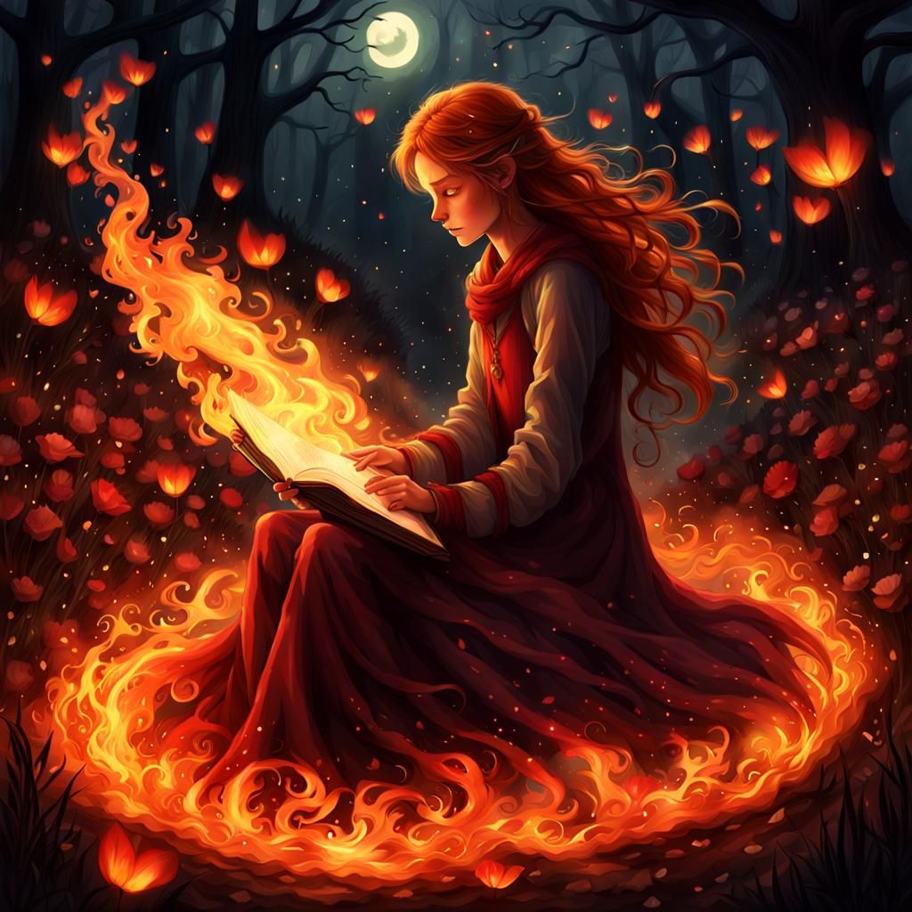 Epic Fire Breather in a Floral, Dark Fantasy