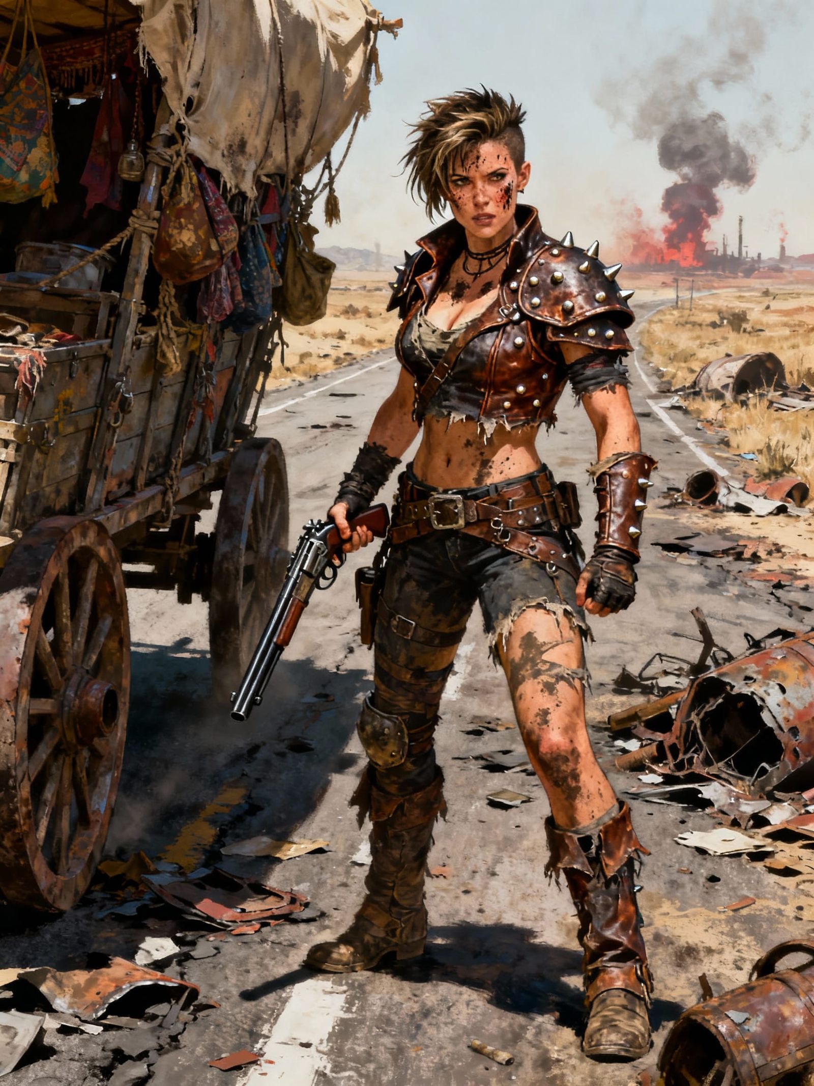 Post-Apocalyptic Guard With Shotgun in Leather Armor