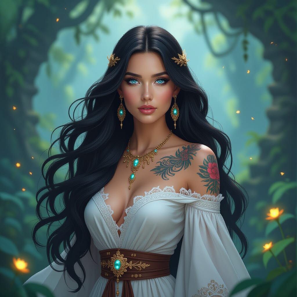 Mystical Woman with Tribal Tattoos in Art Nouveau Style