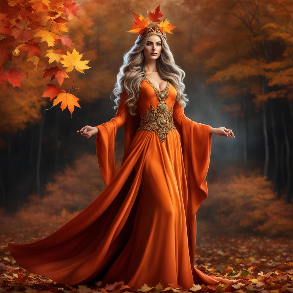 Hyperrealistic Canadian Sorceress with Autumnal Powers