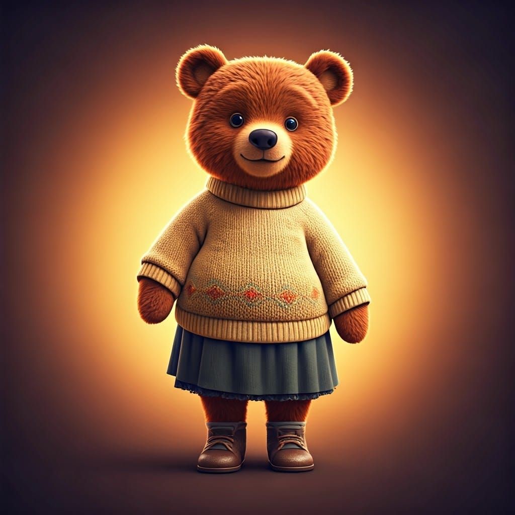 Warm Teddy Bear in Whimsical Sweater and Skirt, Radiant with...