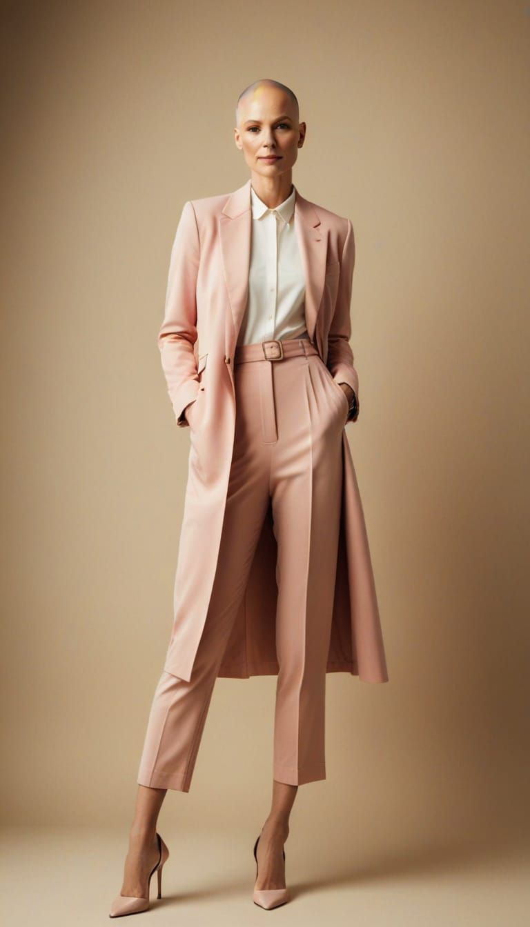 Elegant Bald Woman Portrait in Editorial Fashion Style