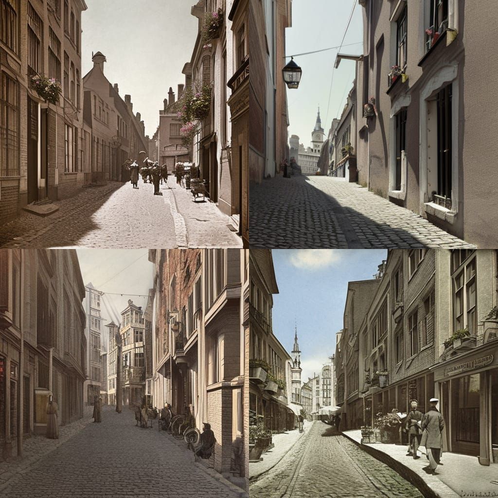 Brussels Street Scene, Vintage Photorealistic 1900s Photogra...