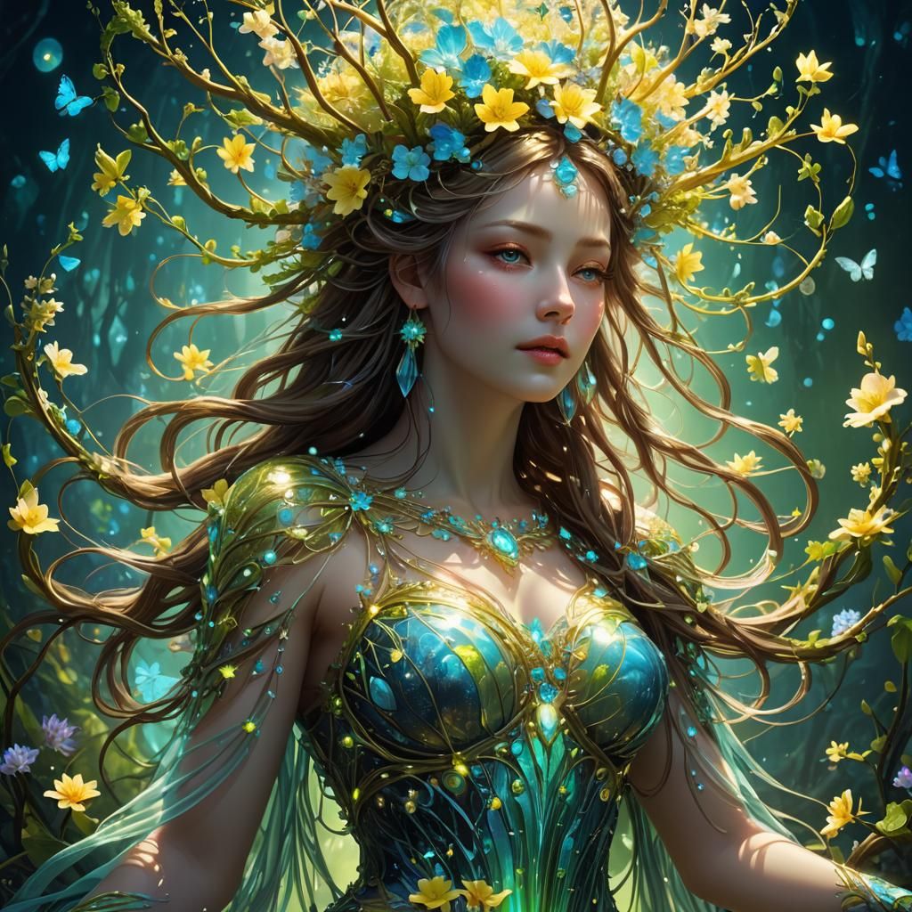 Goddess of Spring: Bioluminescent Digital Art
