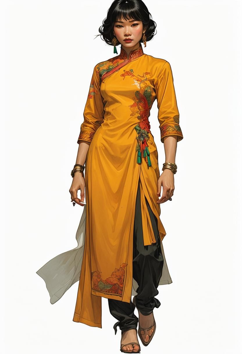 Vietnamese Woman in Fantasy Style Illustration