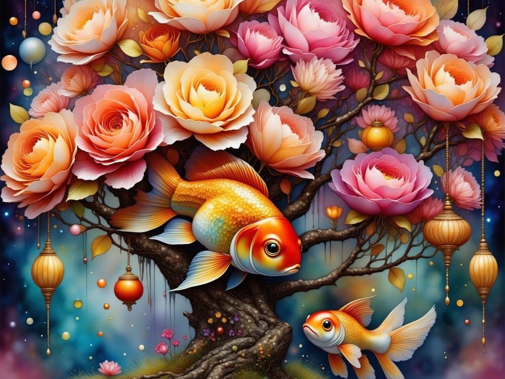 Whimsical Mystic Tree Blooms in Crystal Hues