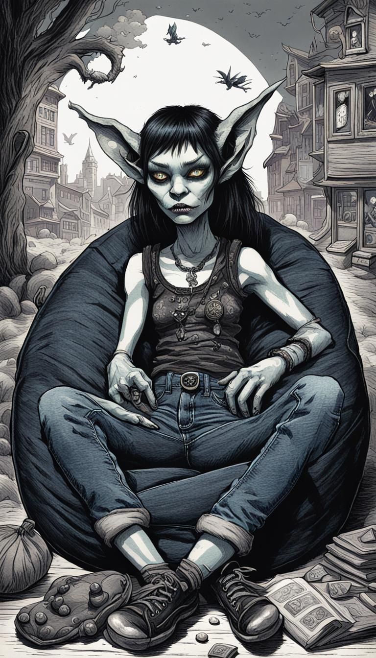 Goblin Girl in Gravure Style Illustration