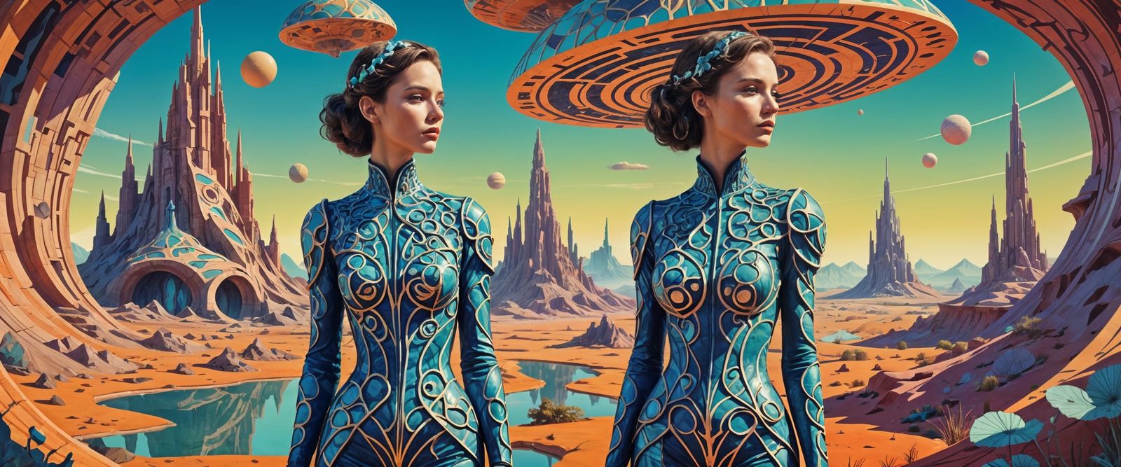 Surreal Woman in Majolica Clothing, Psychedelic Concept Art