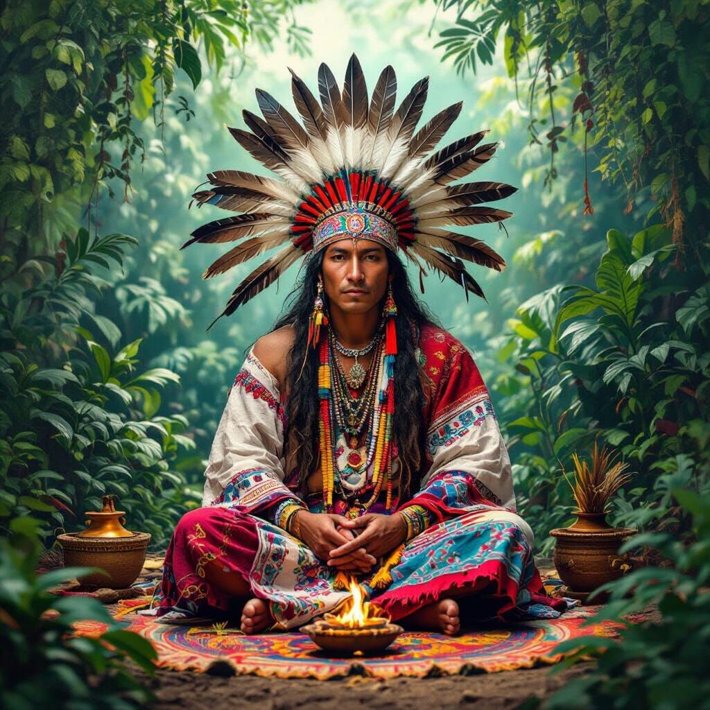 Shipibo Shaman Ceremony in Pablo Amaringo Style