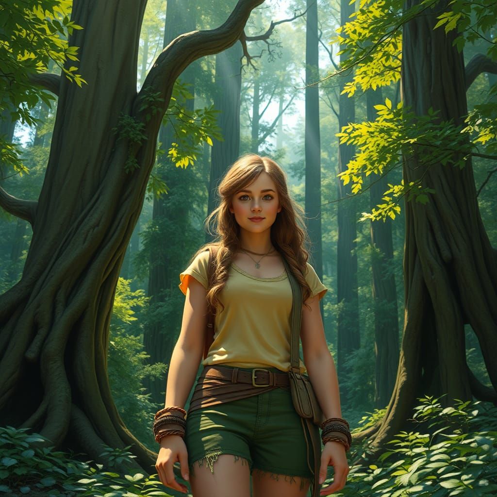 Lush Forest Scene in Illustrative Style