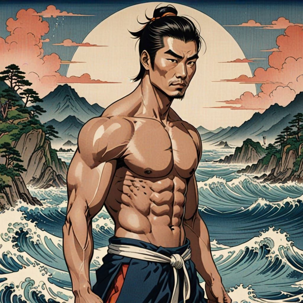 Gorgeous Asian Men on Sado Isle in Ukiyo-e Style